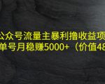 公众号流量主暴利撸收益项目，单人单号月稳赚5000+（价值480元）