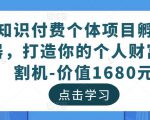 知识付费个体项目孵化器，打造你的个人财富收割机-价值1680元