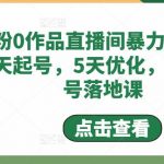 0粉0作品直播间暴力起号，3天起号，5天优化，直播起号落地课