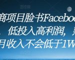 跨境电商项目脸书Facebook商城无货源，低投入高利润，熟练操作后月收入不会低于1W-3W