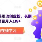 野路子信息差引流创业粉，长期稳定项目月入1W+