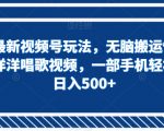最新视频号玩法，无脑搬运懒洋洋唱歌视频，一部手机轻松日入500+【揭秘】