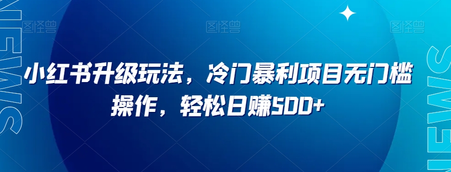 小红书升级玩法，冷门暴利项目无门槛操作，轻松日赚500+【揭秘】