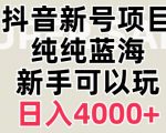 抖音蓝海赛道，必须是新账号，日入4000+【揭秘】