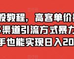 靠炒股教程，高客单价暴力变现，多渠道引流方式暴力涨粉，新手也能实现日入2000+【揭秘】