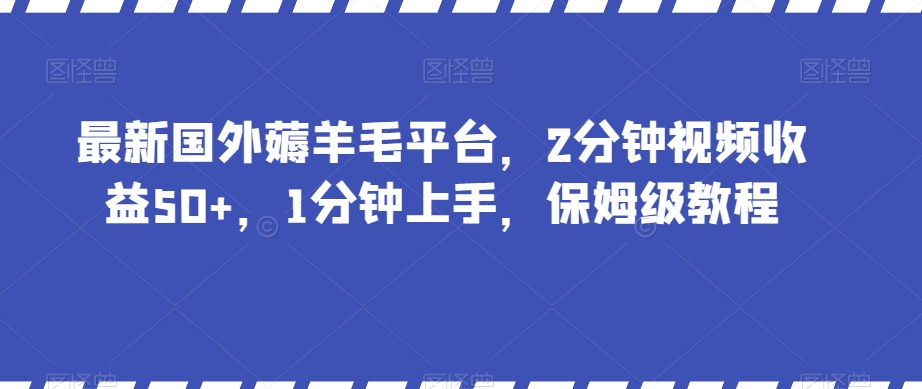 最新国外薅羊毛平台，2分钟视频收益50+，1分钟上手，保姆级教程【揭秘】