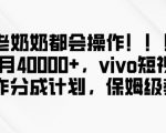 老奶奶都会操作，新平台无脑操作，单月40000+，vivo短视频创作分成计划【揭秘】