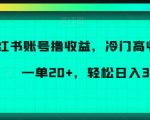 小红书账号撸收益，冷门高收益项目，一单20+，轻松日入300+【揭秘】