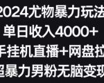 2024尤物暴力玩法，单日收入4000+，快手挂机直播+网盘拉新，超暴力男粉无脑变现【揭秘】