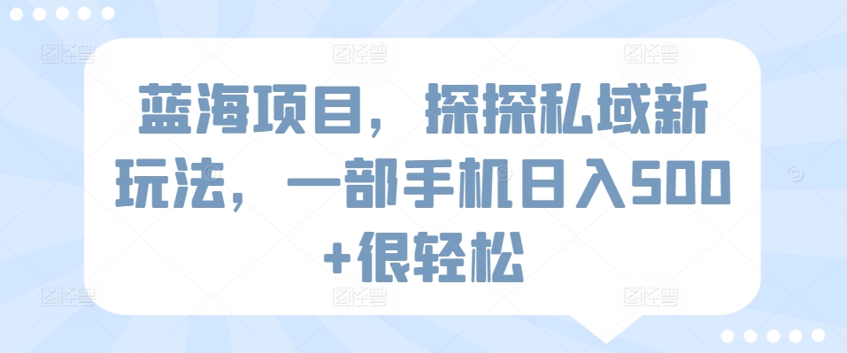 蓝海项目，探探私域新玩法，一部手机日入500+很轻松【揭秘】