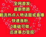 全网首发，截流热点人物话题或直播，快速涨粉，0基础可做，迅速暴力变现【揭秘】