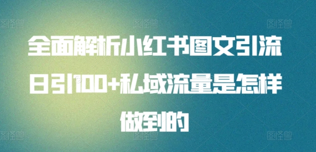 全面解析小红书图文引流日引100+私域流量是怎样做到的【揭秘】