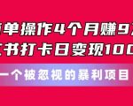 简单操作4个月赚9w，小红书打卡日变现1k，一个被忽视的暴力项目【揭秘】