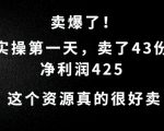 这个资源，需求很大，实操第一天卖了43份，净利润425【揭秘】