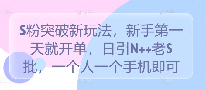 S粉突破新玩法，新手第一天就开单，日引N++老S批，一个人一个手机即可【揭秘】