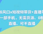 视频号新风口x短视频带货+直播带货，全程只需一部手机，无需货源、0粉丝、可直播、可不直播