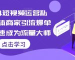 2024短视频运营私教，实体商家引流爆单课，快速成为流量大师