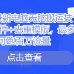 短剧最新电脑无脑搬运技术，软件+去重模版，最多可跑百万流量