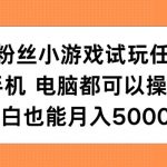 0粉丝小游戏试玩任务，手机电脑都可以操作，小白也能月入5000+【揭秘】