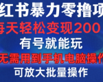 小红书暴力零撸项目，有号就能玩，单号每天变现1到15元，可放大批量操作，无需手机电脑操作【揭秘】