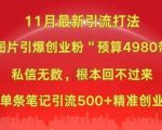 小红书11月最新图片打粉，一张图片引爆创业粉，“预算4980带我飞”，单条引流500+精准创业粉