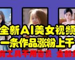 全新AI美女视频，一条作品涨粉上千，所有工具不用会员，全部免费