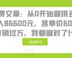 某付费文章：从0开始做拼多多18天收入86600元，客单价600块稳定日销过万，我都做对了什么?