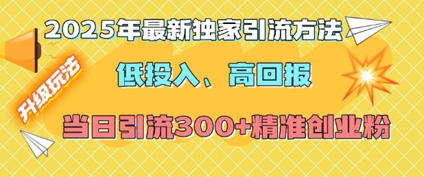 2025年最新独家引流方法，低投入高回报？当日引流300+精准创业粉